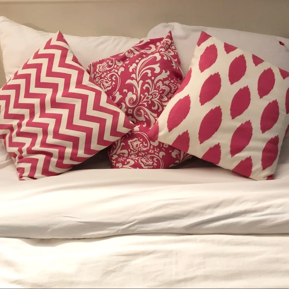 Pink & White Pattern 16” Square Pillow Cov…